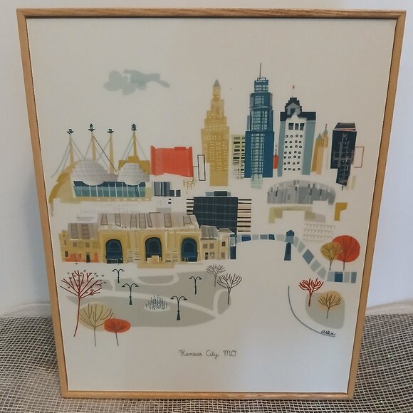 Kansas City Skyline Colorful Albie Designs -Framed - Picture 1 of 6